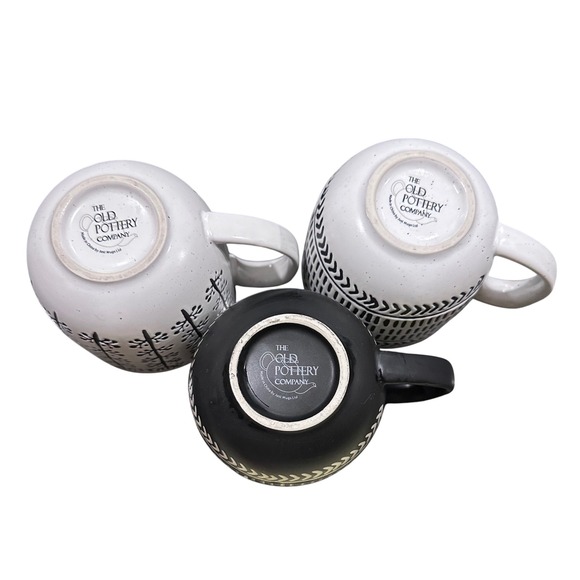 The Old Pottery Company Tribal Geometric Pattern Mugs Set of 3 Black White - Picture 7 of 12